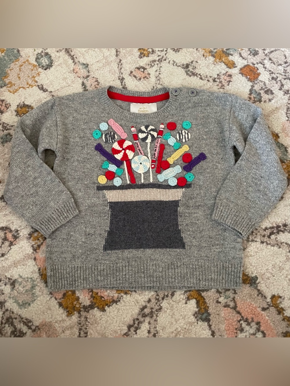 Mini Boden Roald Dahl Gray Sweater Wonka Candy Hat